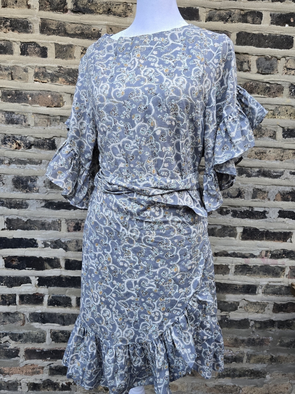 Isabel Marant Blue Floral Paisley Ruffle Dress